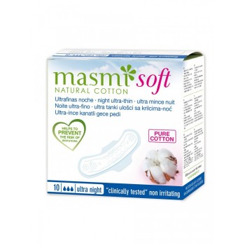 Masmi Ультратонкие ночные гигиенические прокладки Soft из натурального хлопка 10 шт.