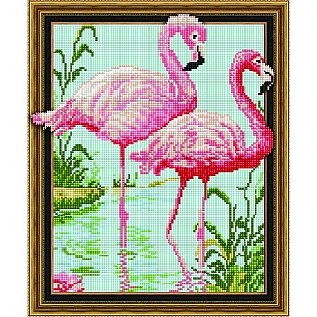 Paintboy Алмазная картина на подрамнике Фламинго на озере 50х40 см