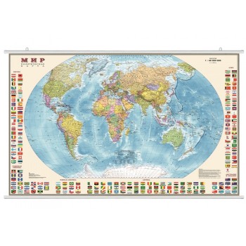 Ди Эм Би Политическая карта мира с флагами 1:40 Ламинация На рейках Картонный тубус 90х58 см