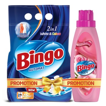 Bingo Порошок автомат Whits & Colors 2,5 кг и Кондиционер Spring Freshness Soft 1 л