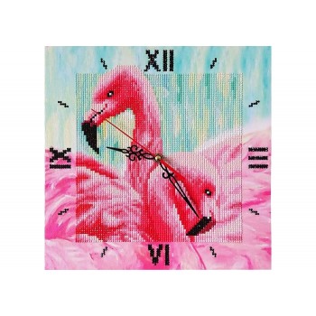 Color Kit Алмазная мозаика часы Грациозные фламинго 30х30 см