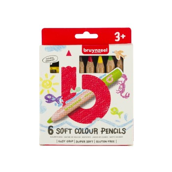 Bruynzeel Набор утолщенных цветных восковых карандашей Kids Soft 6 цветов + точилка