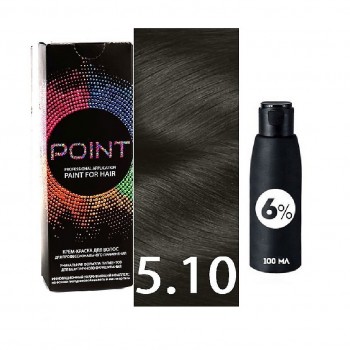 POINT Краска для волос, тон №5.10, Тёмно-русый пепельный для седых волос + Оксид 6%