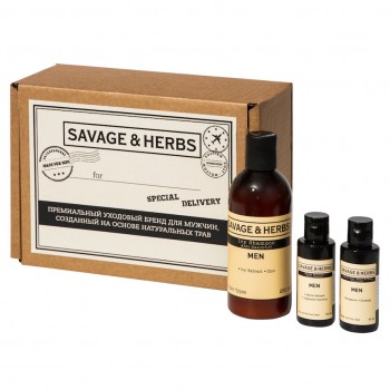 SAVAGE&HERBS Подарочный сет шампуней для мужчин "Природная сила" с бергамотом, крапивой и плющом