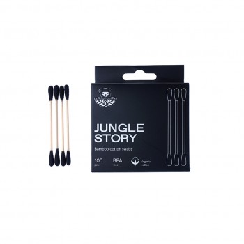 JUNGLE STORY Бамбуковые Ватные палочки с органическим Черным хлопком