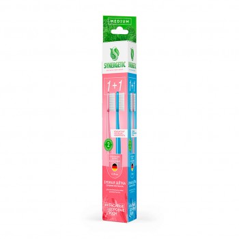SYNERGETIC Зубная щетка для взрослых, medium, 2 шт. (розовая, голубая)