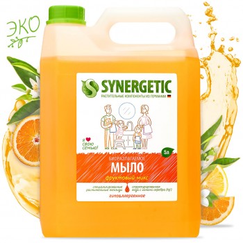 SYNERGETIC Жидкое мыло "Фруктовый микс" с эффектом увлажнения, гипоаллергенное