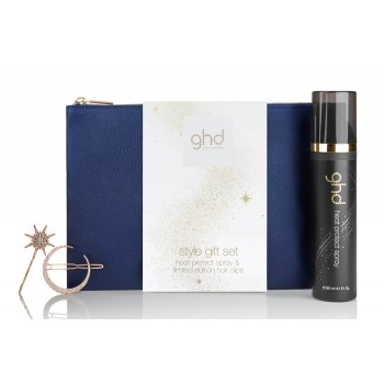 GHD Набор подарочный Загадай желание (термозащитный спрей 120 мл, две заколки для волос, темно-синяя сумочка для хранения аксессуаров) ghd