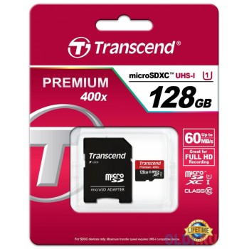 Карта памяти MicroSDXC 128GB Transcend UHS-I U1 + SD Adapter (TS128GUSDU1)