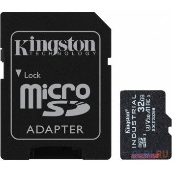 Промышленная карта памяти microSDHC Kingston, 32 Гб Class 10 UHS-I U3 V30 A1 TLC в режиме pSLC, темп. режим от -40? до +85?, с адаптером