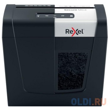 Шредер Rexel SECURE MC3 EU черный (секр.P-5)/фрагменты/3лист./10лтр./скрепки/скобы