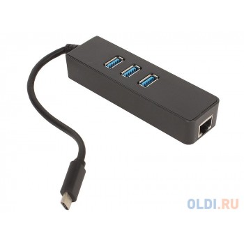 Концентратор ORIENT JK-341, Type-C USB 3.0 HUB 3 Ports + Gigabit Ethernet Adapter, RTS5140 + RTL8153 chipset, RJ45 10/100/1000 Мбит/с, USB штекер тип