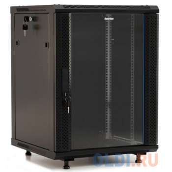 Hyperline TWB-1245-GP-RAL9004 Шкаф настенный 19-дюймовый (19"), 12U, 650x 600х 450мм, стеклянная дверь с перфорацией по бокам, ручка с замком, цвет черный (RAL 9004) (разобранный)