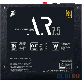 1STPLAYER Блок питания AR 750W / ATX 2.4, LLC+DC-DC, APFC, 80 PLUS GOLD, 120mm fan / PS-750AR