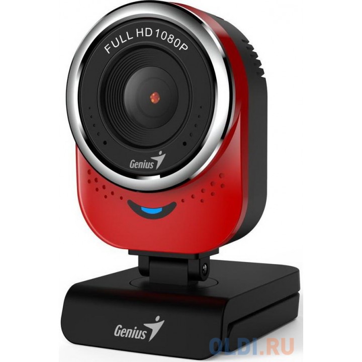 GENIUS QCam 6000, red, Full-HD 1080p webcam, universal clip, 360 degree swivel, USB, built-in microphone, rotation 360 degree, tilt 90 degree