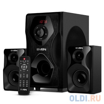 Колонки Sven MS-2055,2.1 чёрный ((RMS):30Вт + 2x12.5 Вт, FM-тюнер, USB/SD, дисплей, пульт ДУ, Bluetooth)