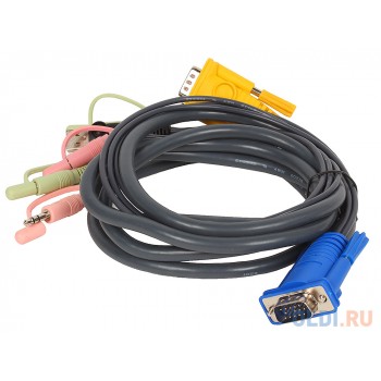 ATEN KVM Cable 2L-5302U Кабель для KVM: USB(Am)+DB15(m)+2*Audio (PC) -на- SPHD15(m)+2*Audio (KVM),1.8м