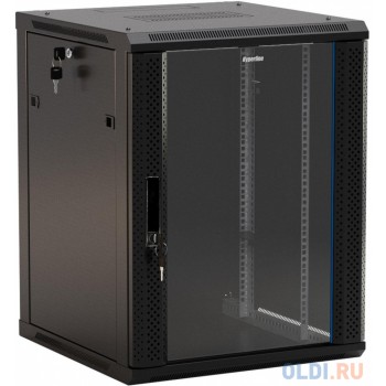 Hyperline TWB-0666-GP-RAL9004 Шкаф настенный 19-дюймовый (19"), 6U, 367x 600х 600мм, стеклянная дверь с перфорацией по бокам, ручка с замком, цвет черный (RAL 9004) (разобранный)