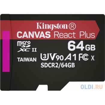 Флеш карта microSDXC 64Gb Kingston microSDXC, UHS-II Class U3 V30 A2, чтение: 285Мб/с, запись: 165Мб/с, с адаптером и USB-ридером <MLPMR2/64GB>