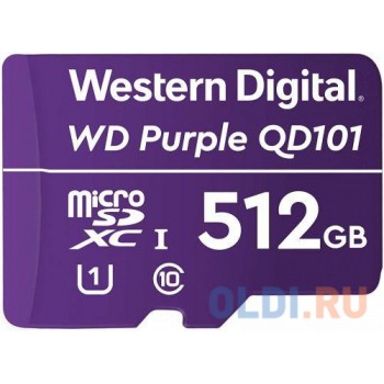 Флеш-накопитель WD Карта памяти WD Purple SC QD101 Ultra Endurance MicroSDXC WDD512G1P0C 512ГБ Class 10 UHS 1 (U1) для видеонаблюдения