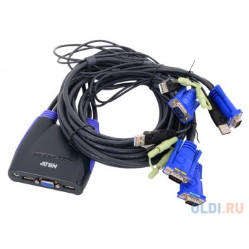 Переключатель KVM ATEN (CS64UZ-AT) KVM+Audio, 1 user USB+VGA = 4 cpu USB+VGA, со встр.шнурами USB 4x1.2м., 2048x1536, настол., исп.стандарт.шнуры,