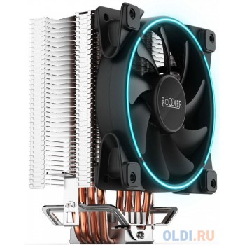 Кулер PCCooler GI-X4 S775/115X/AM2/AM3/AM4 (24 шт/кор, TDP 145W, вент-р 120мм с PWM, Blue LED FAN, 4 тепловые трубки 6мм, синяя LED подсветка, 1000-1800RPM, 26.5dBa)