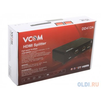 Разветвитель HDMI Splitter 1 to 2 HDP102 VCOM <VDS8040D 3D Full-HD 1.4v, каскадируемый