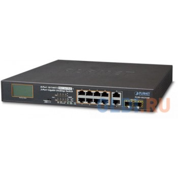 8-Port 10/100TX 802.3at PoE + 2-Port Gigabit TP/SFP combo Desktop Switch with LCD PoE Monitor (120W)