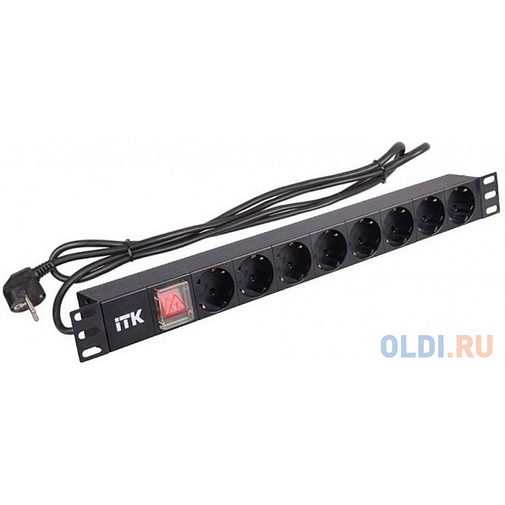 ITK PH12-8D1 PDU 8 розеток нем. ст, с LED выкл,1U, шнур 2м вилка нем. ст PH12-8D1