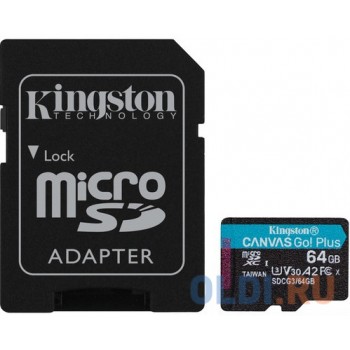 Флеш карта microSDXC 64Gb Kingston,microSDXC, UHS-II Class U3 V30 A2, чтение: 170Мб/с, запись: 70Мб/с, с адаптером <SDCG3/64GB>