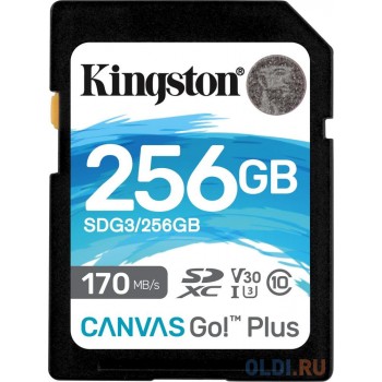 Карта памяти SDXC Kingston Canvas Go Plus, 256 Гб, UHS-I Class U3 V30