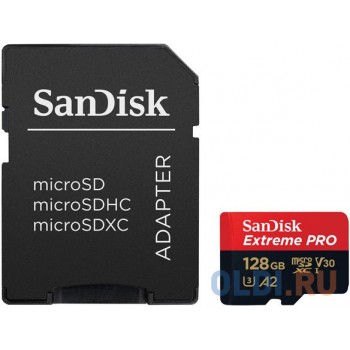 Флеш карта microSD 128GB SanDisk microSDXC Class 10 UHS-I A2 C10 V30 U3 Extreme Pro (SD адаптер) 170MB/s SDSQXCY-128G-GN6MA