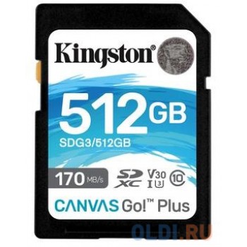 Флеш карта SDXC 512Gb Kingston SDXC, UHS-I Class U3 V30, чтение: 170Мб/с, запись: 90Мб/с <SDG3/512GB>