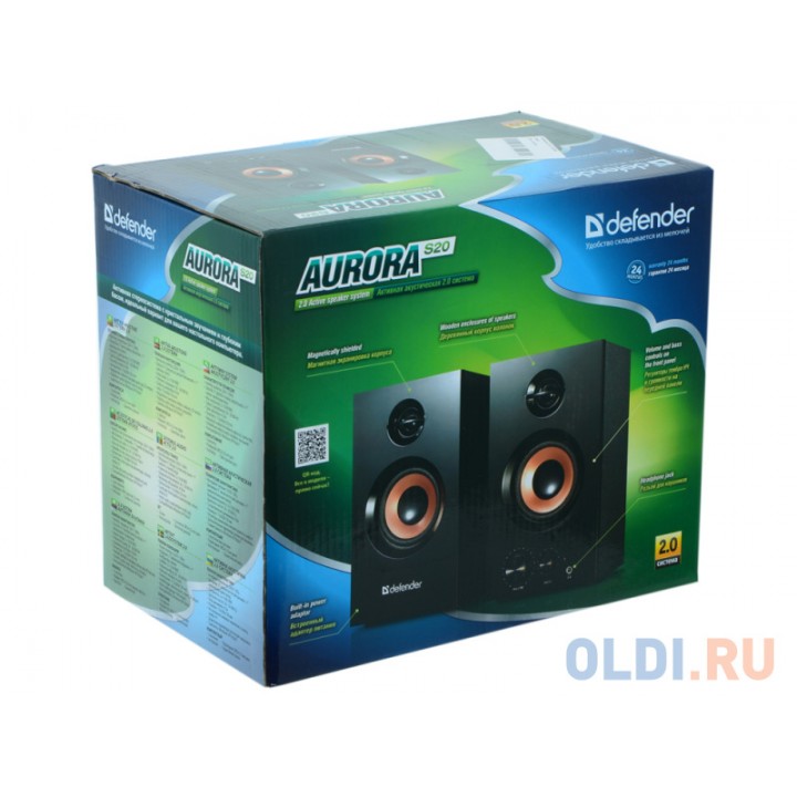 Колонки DEFENDER AURORA S20 Дер.корпус, 2*10W, bass treble