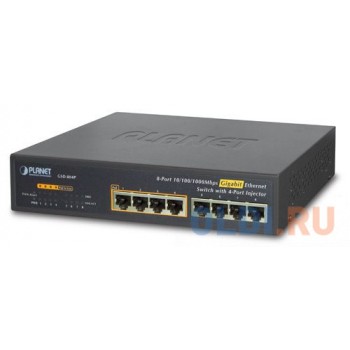 10" 8-Port 10/100/1000 Gigabit Ethernet Switch with 4-Port 802.3at PoE+ Injector (60W PoE Budget, 200m Extend mode and fanless)