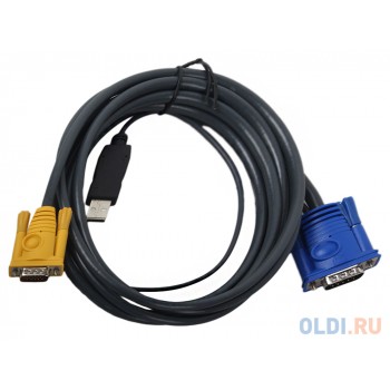 Шнур, мон+клав+мышь USB, SPHD15=>HD DB15+USB A-Тип, Male-2xMale, 8+4 проводов, опрессованный, 3 метр., черный, (с поддержкой KVM PS/2) (2L-5203UP)