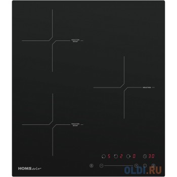 Встраиваемая индукционная панель HOMSair/ индукция,45 см, 3 конфорки, сенсорное управление, черный цвет
