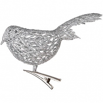 Елочное украшение Птичка цвет: серебряный (16х7 см)