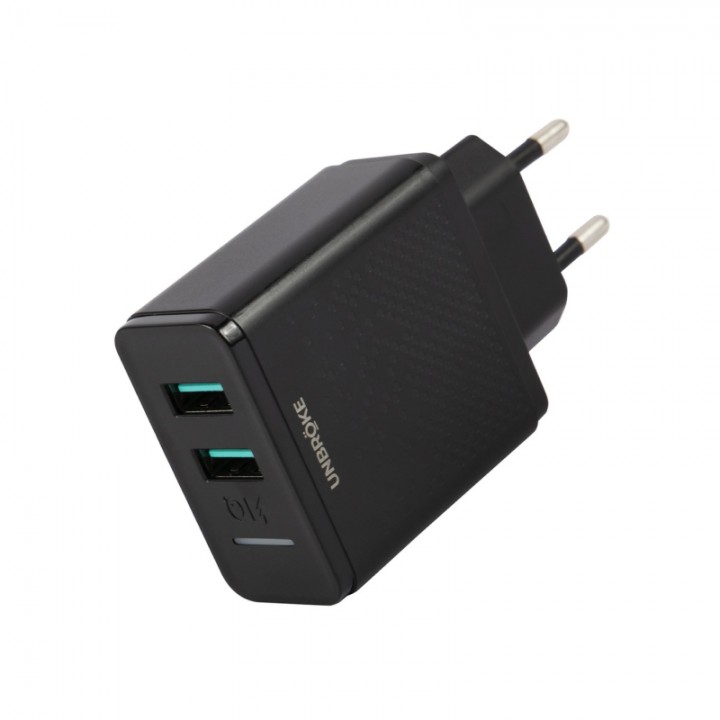 Зарядное устройство UNBRÖKE 2 USB (UN-2), 3.4A, Led индикатор зарядки (черный)