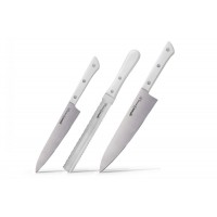 Набор из 3-х кухонных ножей (универсальный, для замороженных продуктов, шеф) Samura "Harakiri" (SHR-0230W) White, сталь AUS-8, рукоять ABS-пластик