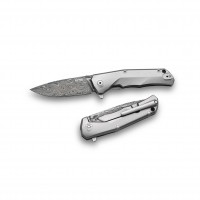 Складной нож LionSteel TRE DT GY, сталь дамаск, рукоять титан