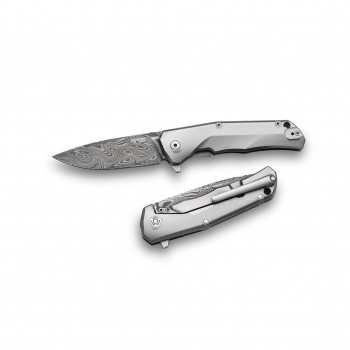 Складной нож LionSteel TRE DT GY, сталь дамаск, рукоять титан