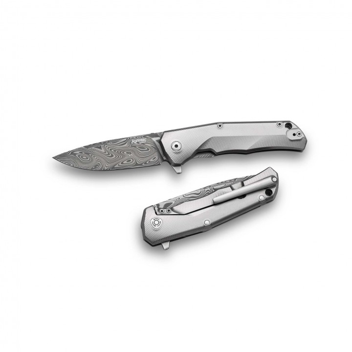 Складной нож LionSteel TRE DT GY, сталь дамаск, рукоять титан