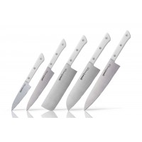 Набор из 5-ти кухонных ножей (овощной, универсальный, накири, шеф, сантону), Samura "Harakiri" (SHR-0250W) White, сталь AUS-8, рукоять ABS-пластик
