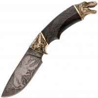 Нож Юрский, дамасская сталь, рукоять карельская береза, художественное травление