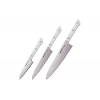 Набор из 3 кухонных ножей Samura Harakiri  "Поварская тройка", сталь AUS-8, рукоять ABS-пластик, белый
