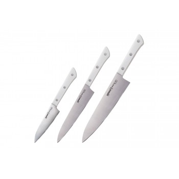 Набор из 3 кухонных ножей Samura Harakiri  "Поварская тройка", сталь AUS-8, рукоять ABS-пластик, белый