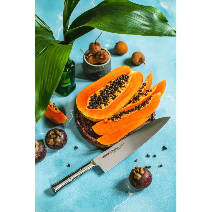 Поварской кухонный шеф-нож Samura Bamboo 24 см, сталь Aus 8, рукоять нержавеющая сталь