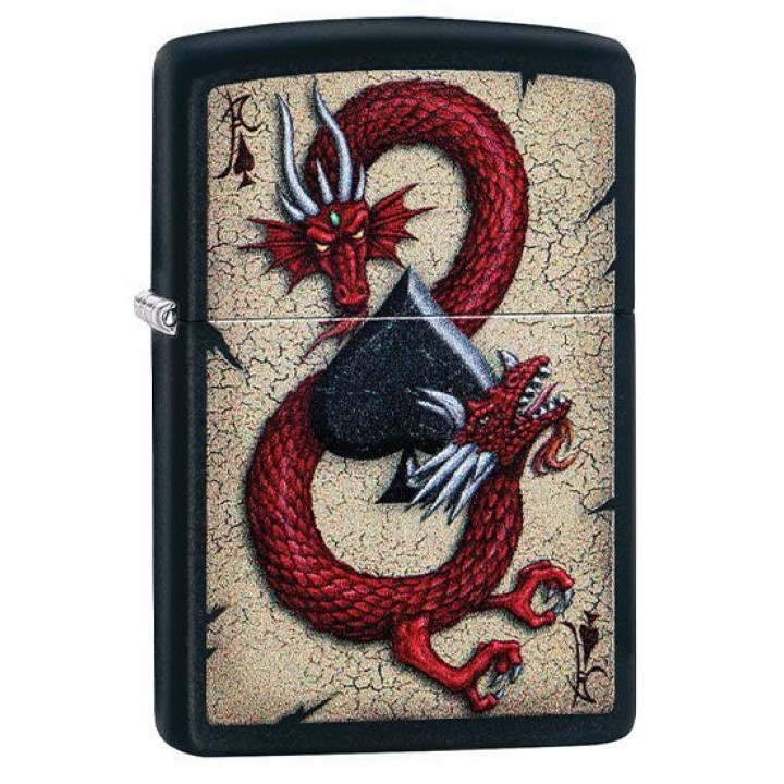 Зажигалка ZIPPO Dragon Ace с покрытием Black Matte, латунь/сталь, чёрная, матовая, 36x12x56 мм
