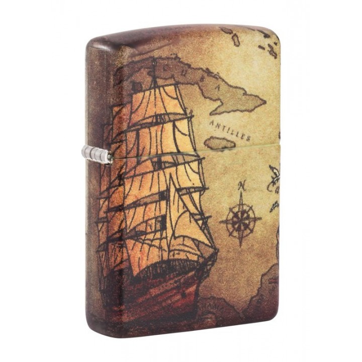 Зажигалка ZIPPO Pirate Ship Design White Matte, латунь/сталь,  38x13x57 мм